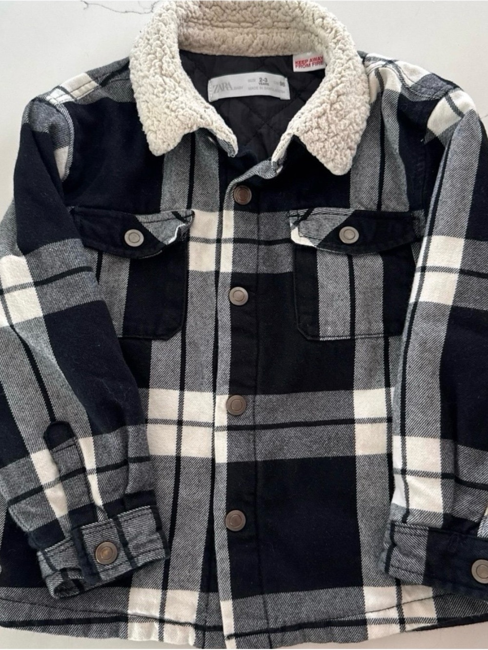 Zara Black & White Plaid Sherpa-Trim Jacket
